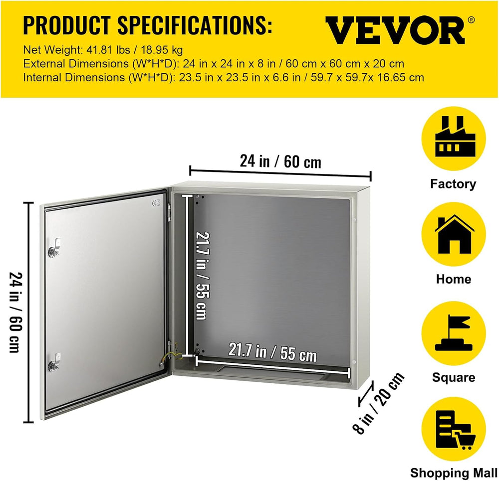 VEVOR NEMA Steel Enclosure, 24 x 24 x 8'' NEMA 4X Steel Electrical Bo...