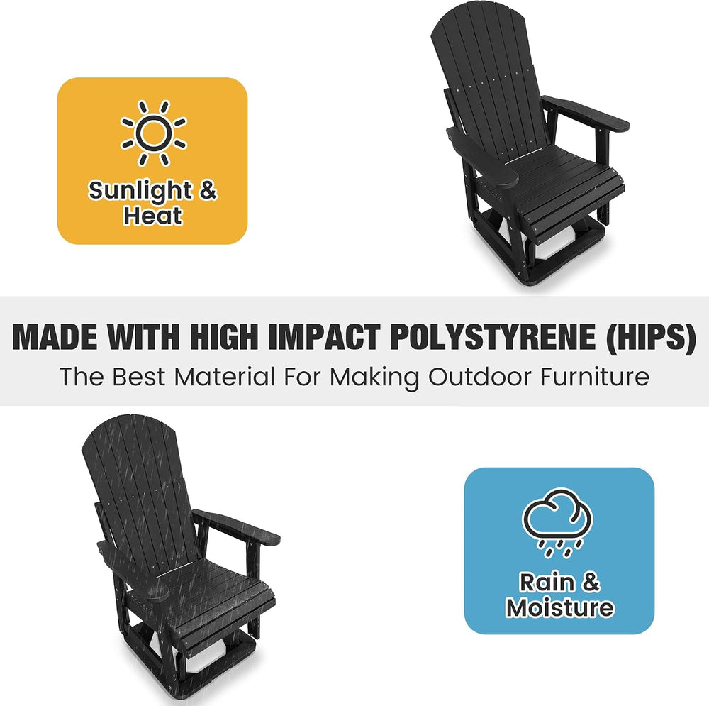 HIPS Swivel Patio Glider, Poly Lumber Weather Resistant Outdoor Chair, for Pa...