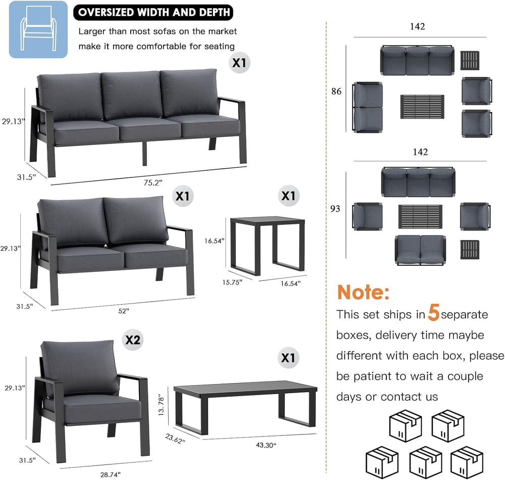 Outdoor Couch 3-Seat All-Weather Metal Outdoor Sofa, Oversized Patio Couch, A...