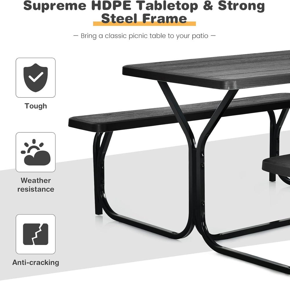 COSTWAY Outdoor Picnic Table, HDPE Plastic Picnic Table Bench Set