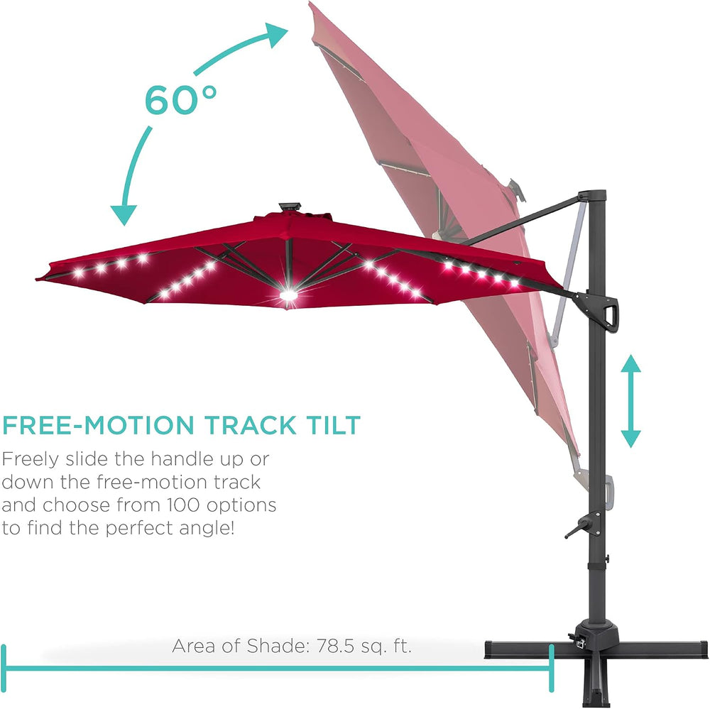 Best Choice Products 10ft Solar LED Cantilever Patio Umbrella, 360-Degree Rot...