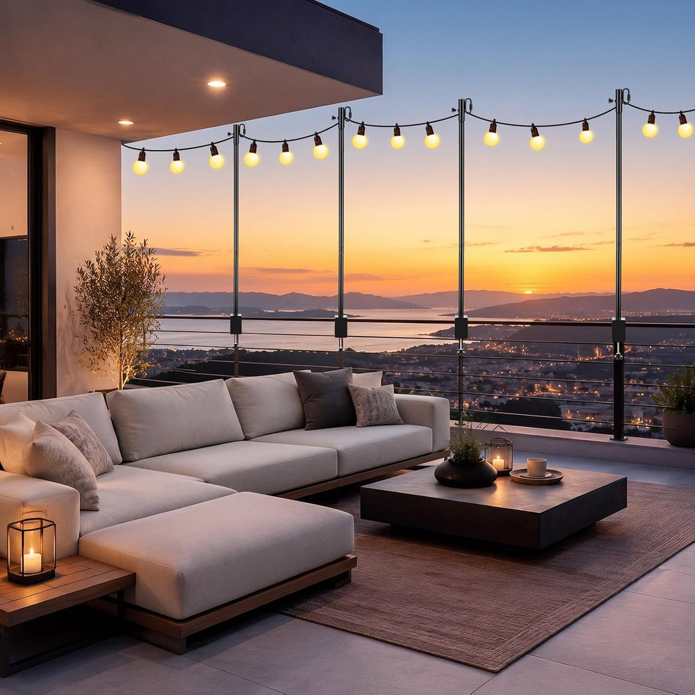 4 Pack Deck String Light Poles with Adjustable 3" Clamp, Outdoor Light P...