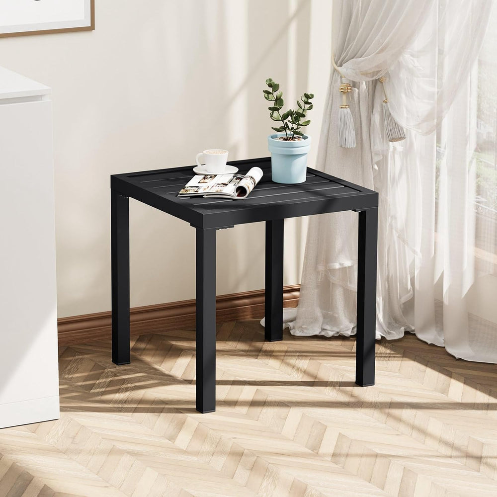 Outdoor Metal Side Table Set of 2, Patio Small Square End Table, Black