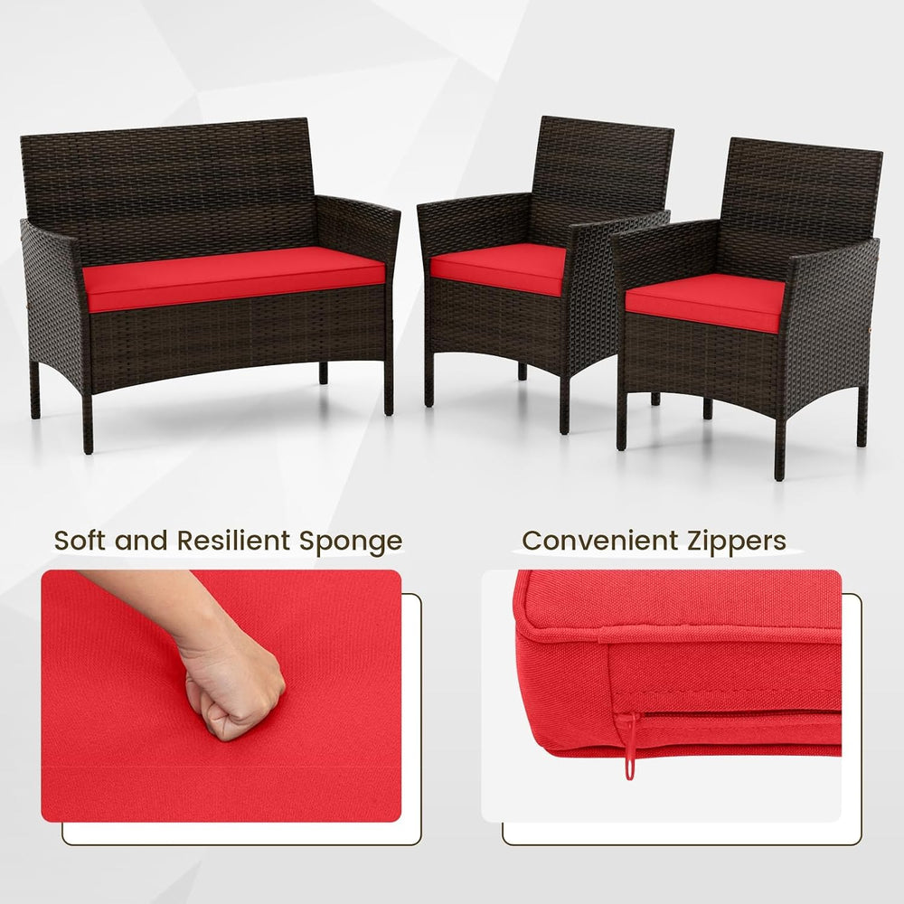 HAPPYGRILL 4pcs Patio Furniture Set Rattan Wicker Conversation Set