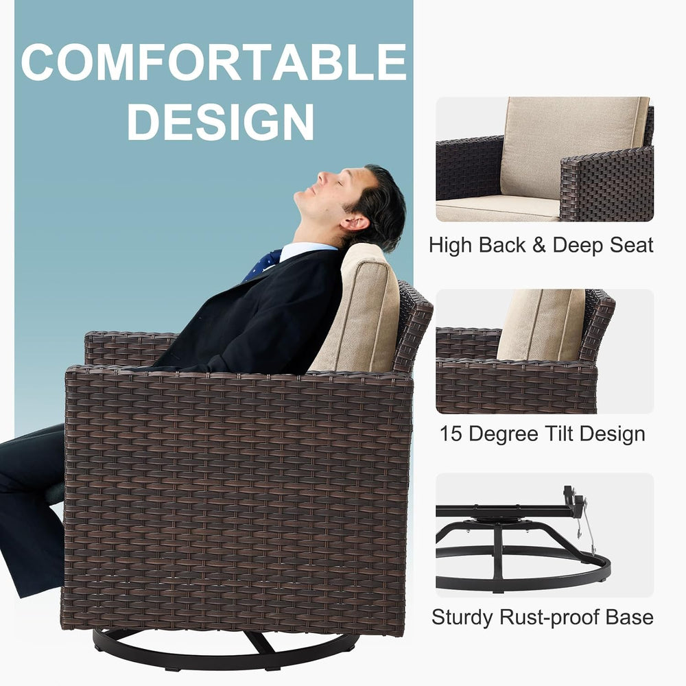 Belord Wicker Chairs Outdoor Bistro Set Oversize Patio Swivel Rocker, Rattan ...