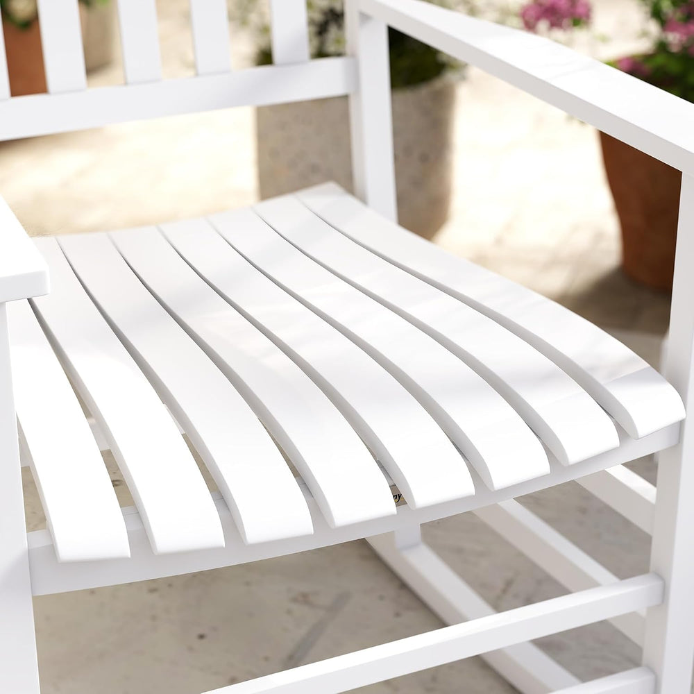 Outsunny Outdoor Rocking Chair Set of 2 High Density Wooden Rockers White