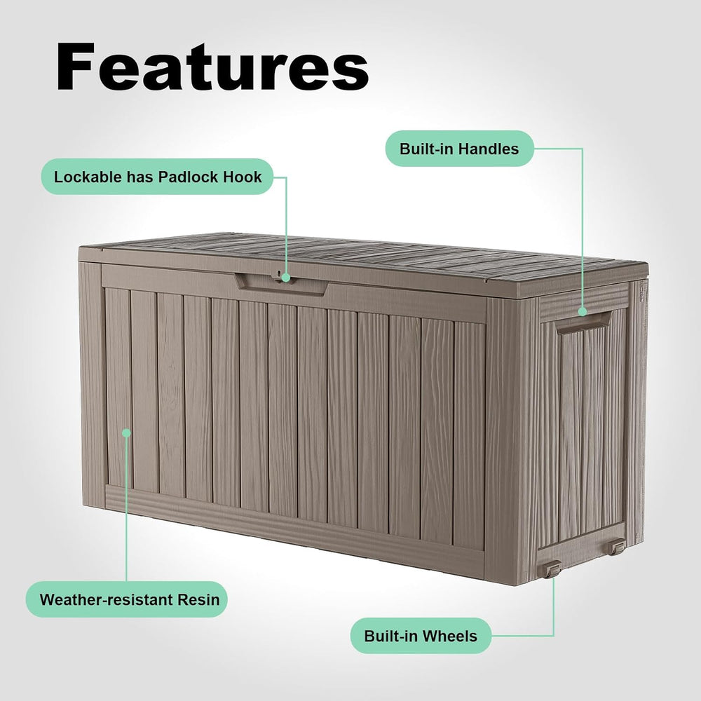 ROJIK 140 Gallon Outdoor Storage Waterproof Housing Deck Box, Grey