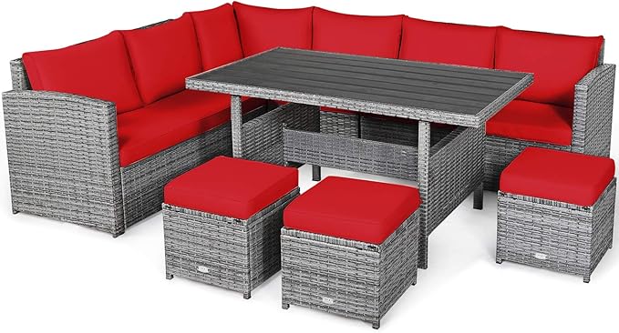 Tangkula 7 Pieces Patio Furniture Set, Outdoor Sectional Rattan Sofa Set with...