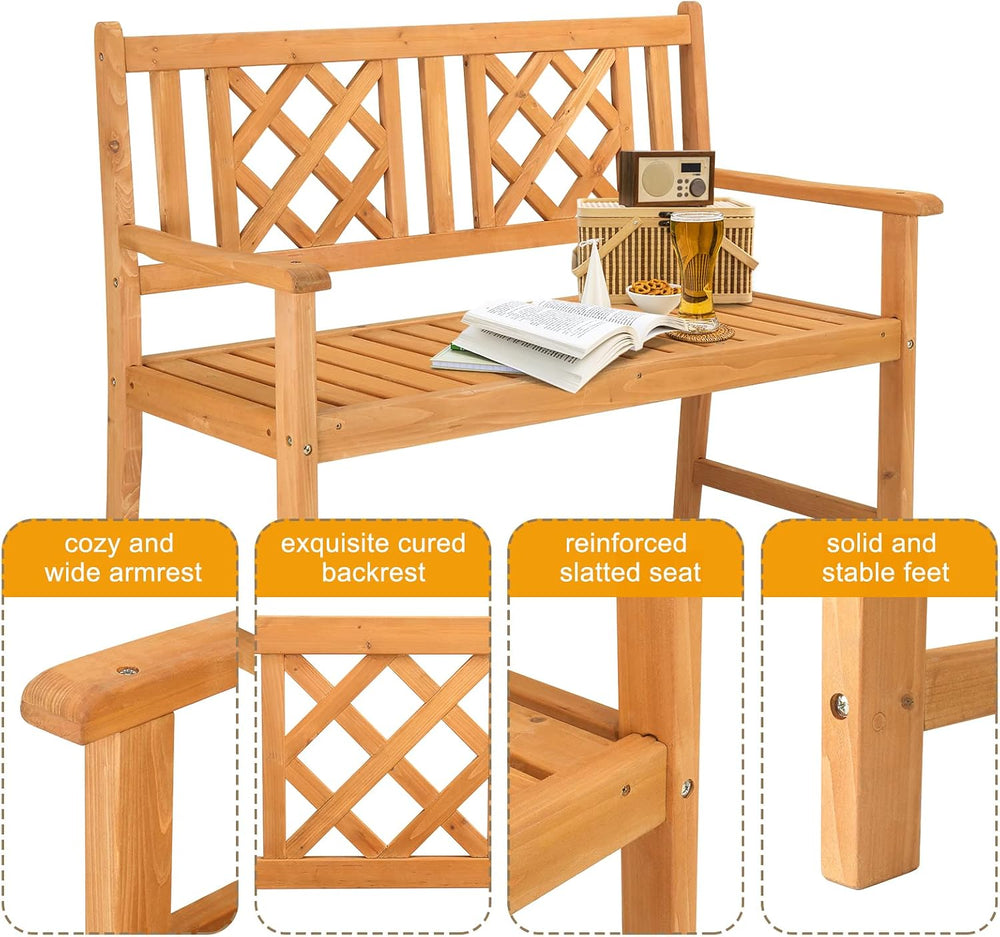 46.5" Outdoor Wooden Garden Bench,2-Person Patio Wooden Bench,All-Weathe...
