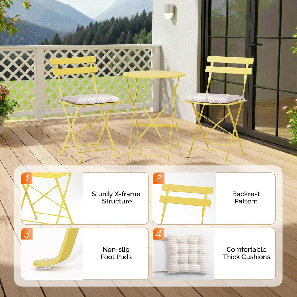 VINGLI Outdoor Folding Bistro Table and Chairs Set of 2, 3-Piece Bistro Set w...