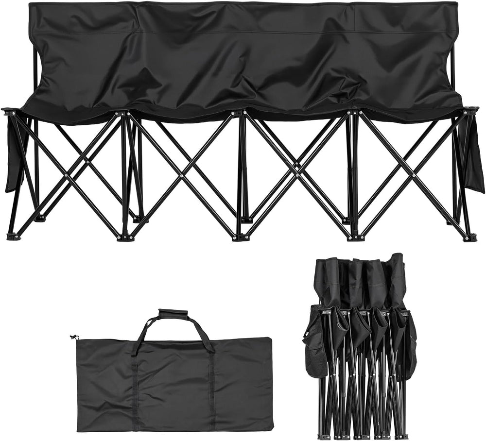 VEVOR Portable Folding Bench, 4 Seat Foldable Soccer Bench with Side Pockets ...