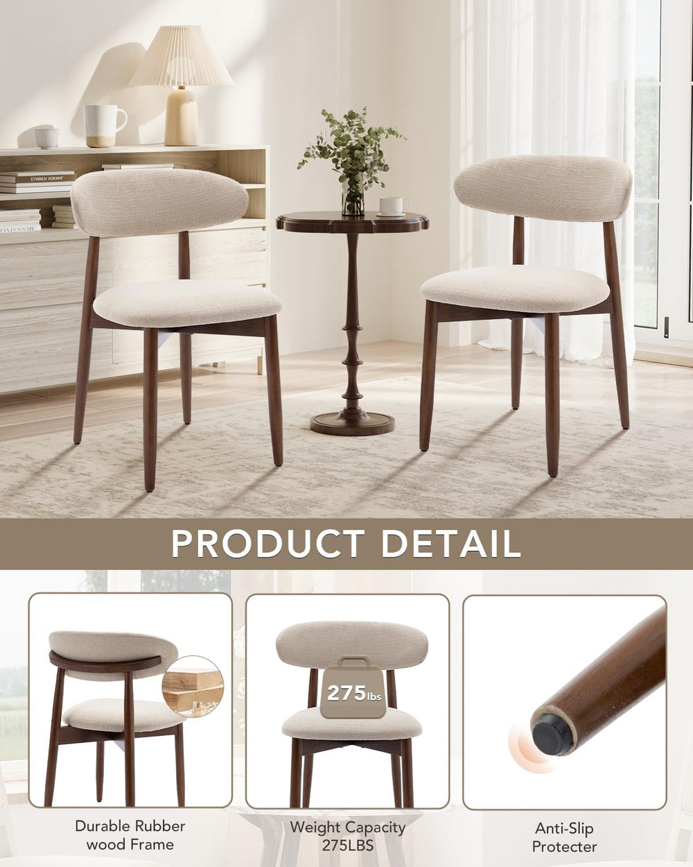 Dining Chairs Set of 4, Farmhouse Dining Room Chairs with Solid Wood Legs
