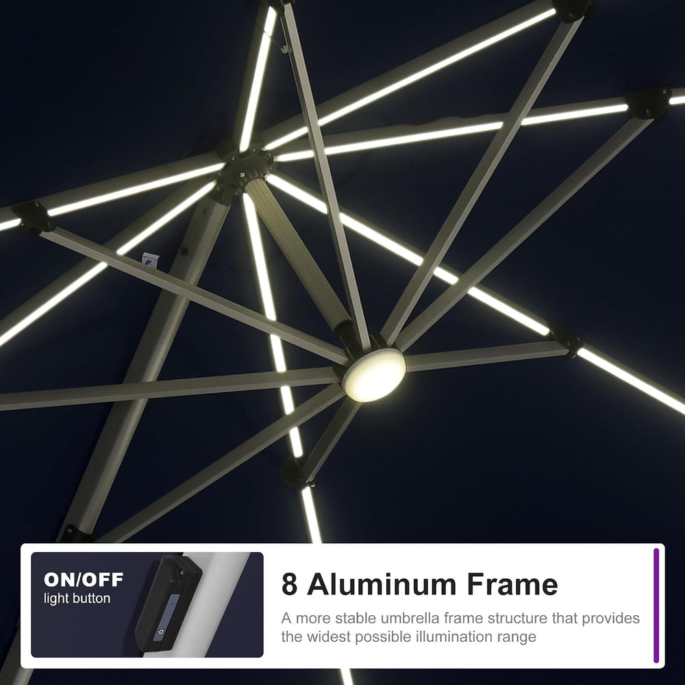 PURPLE LEAF Cantilever Patio Umbrella 10' X 10' Solar LED Light, Navy...