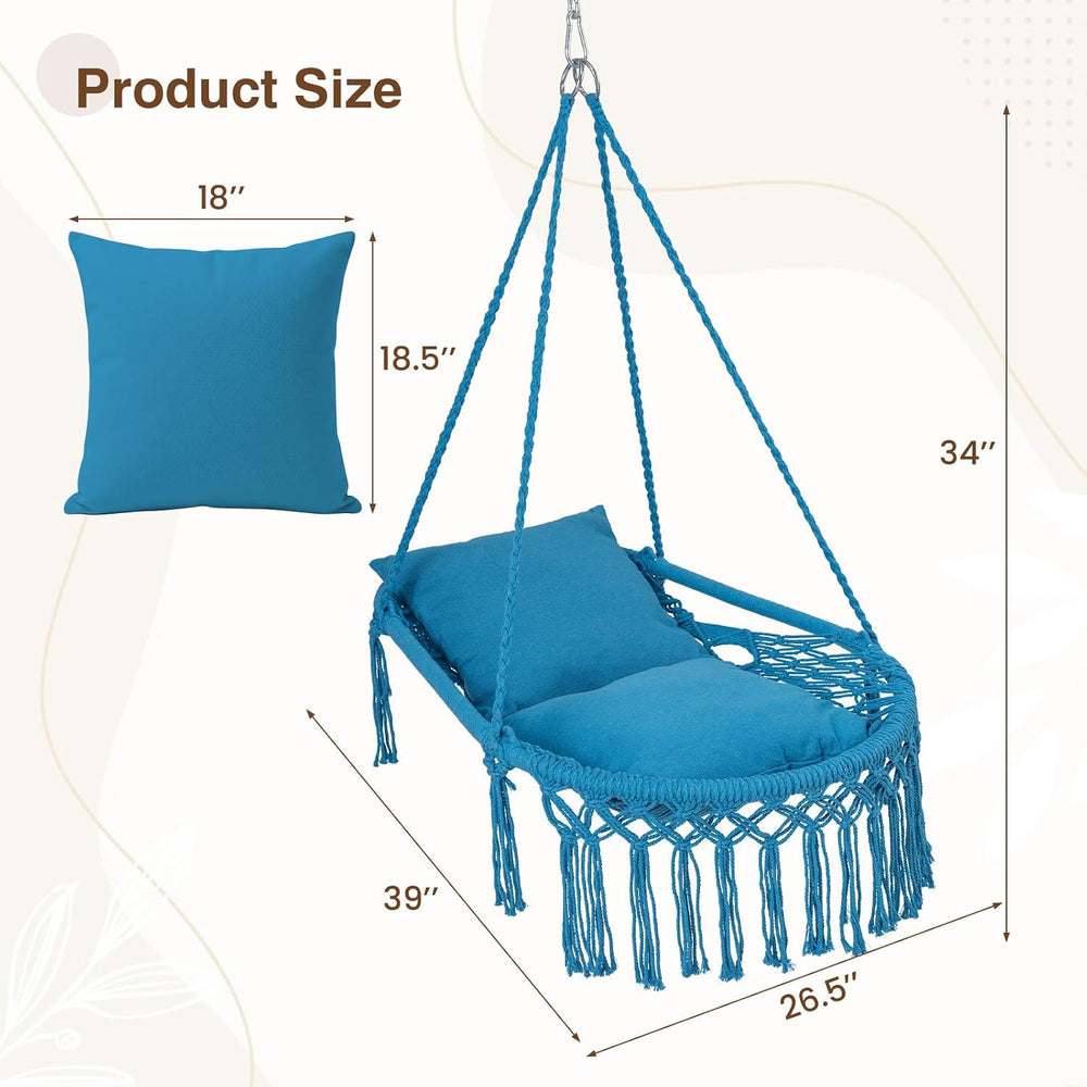 Happygrill Macrame Swing Chair with 2 Removable Cushions