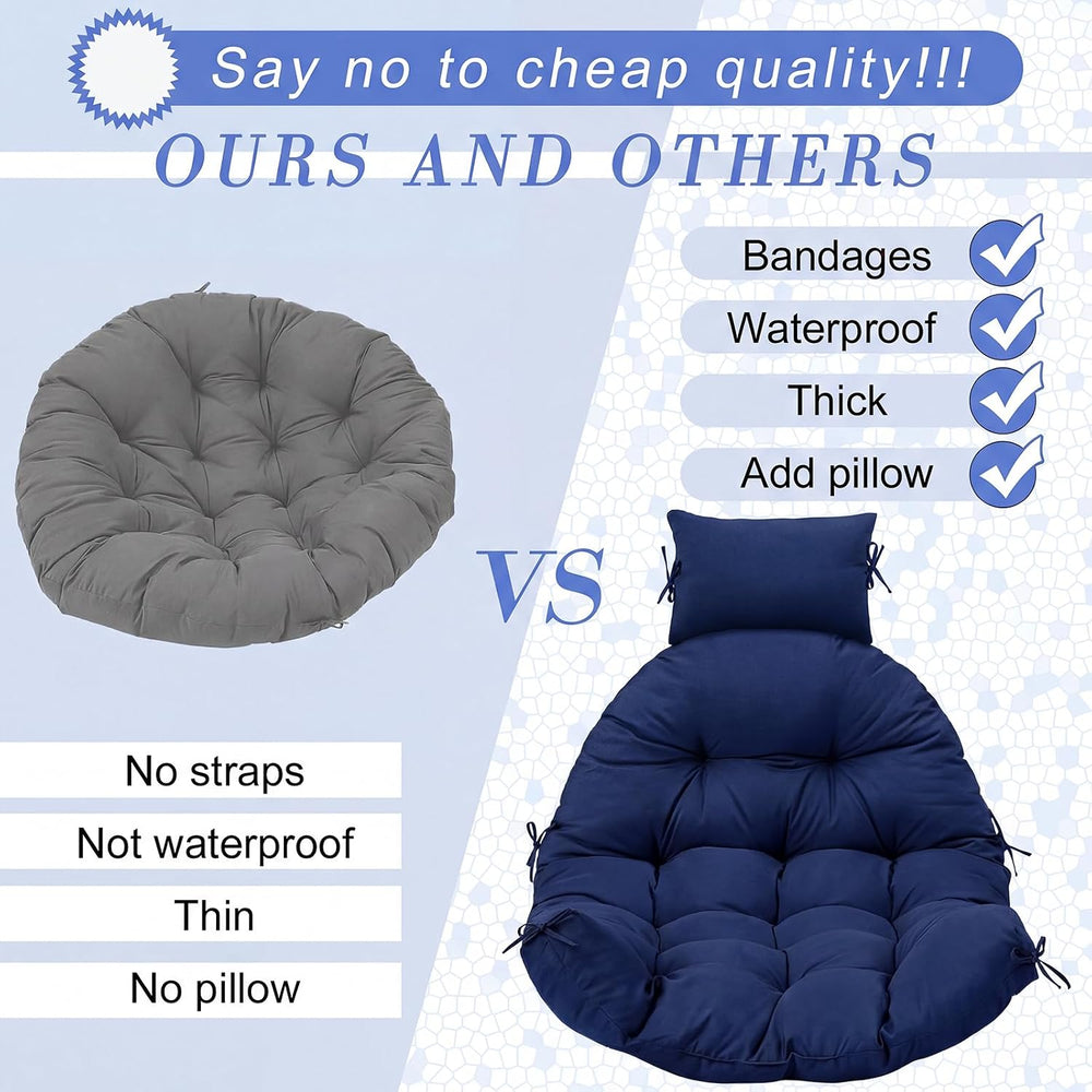 Tudomro Navy Blue Waterproof Egg Chair Cushion with Pillow, Classic
