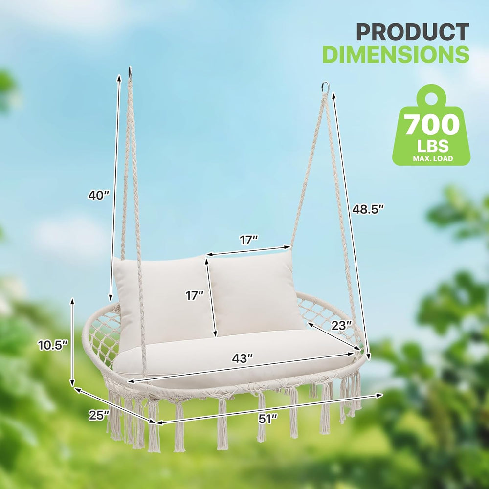 Magshion 2-Person Macrame Hanging Hammock Swing Chair, Beige