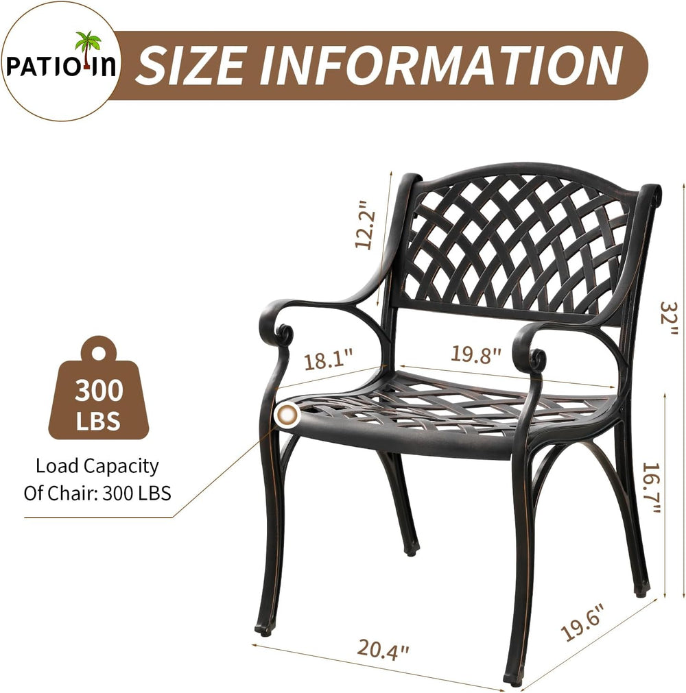 Outdoor Cast Aluminum Chairs Set of 2, Patio Dining Chair with Armrest, All-W...