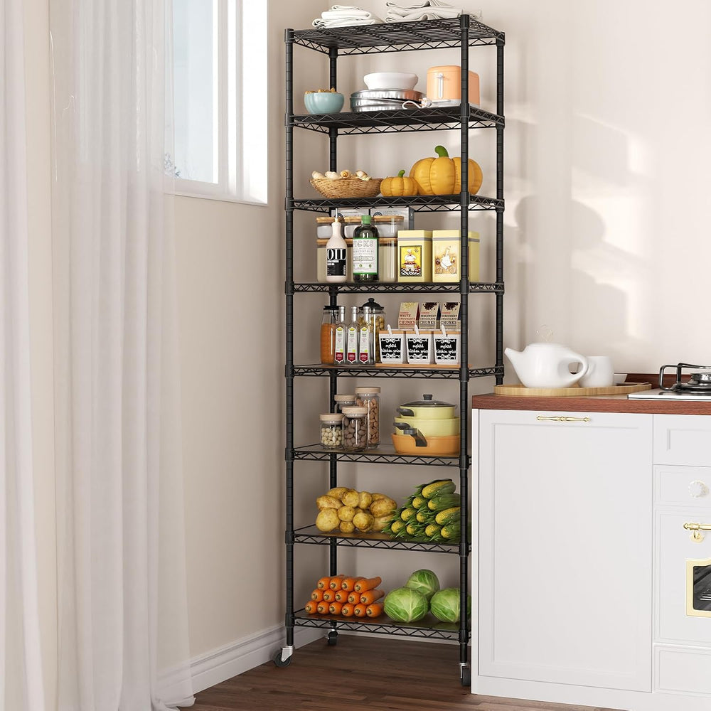 SINGAYE 8 Shelves Storage Wire Shelf Closet Metal Shelving Pantry Wheels