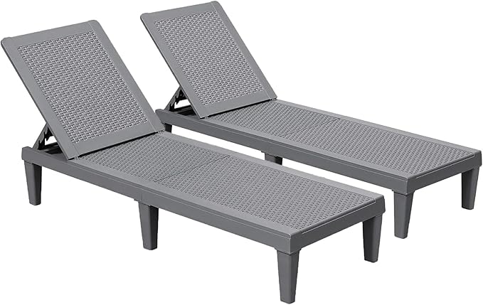Devoko Outdoor Chaise Lounge Chair Set of 2 for Outside Pool Patio, Adjustabl...