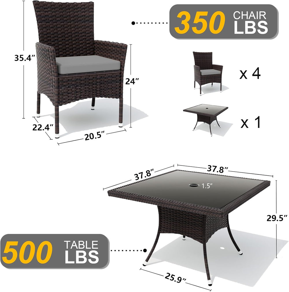 Gotland 5 Piece Outdoor Dining Set, All-Weather Rattan Patio Furniture Set wi...