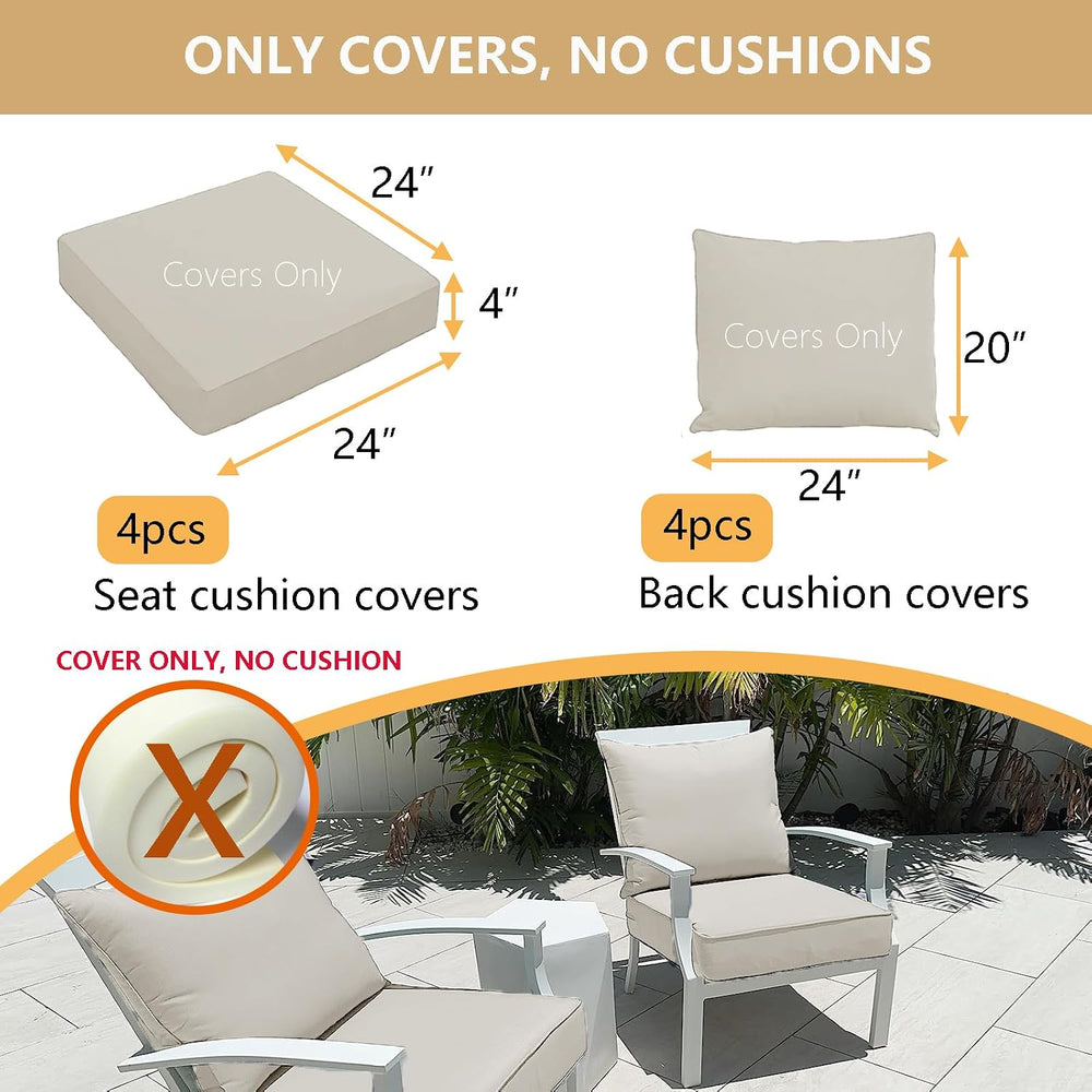Oslimea Patio Cushion Covers Replacement Set of 4, 24 x 24 x 4 Inch, Tan