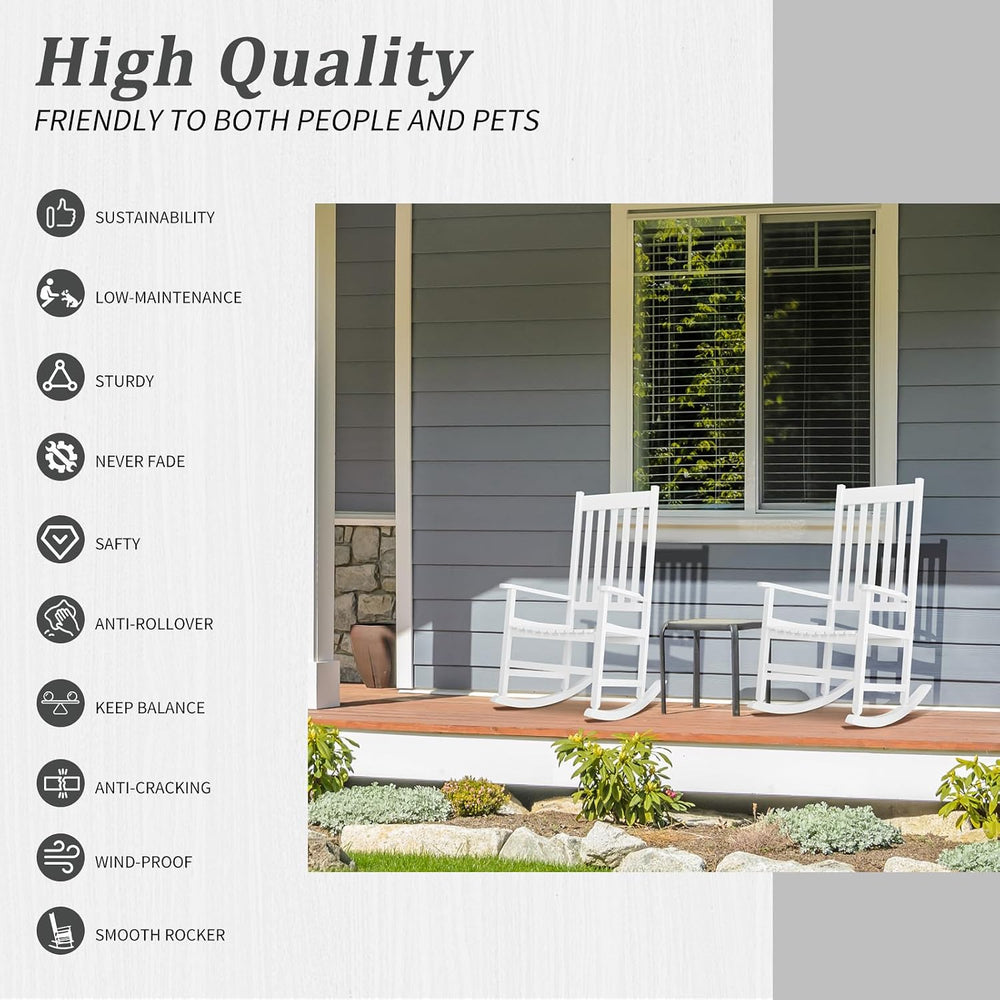 Outvita Outdoor Rocking Chair, Solid Wood High Back Porch Rocker, White