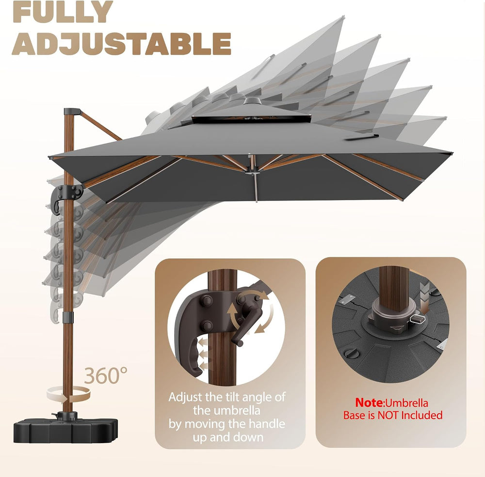 10x13FT Cantilever Outdoor Patio Umbrellas with Base, Double Top Wood Pattern...