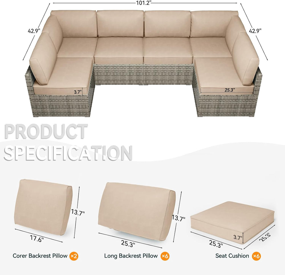 Patio Cushions for Outdoor Furniture,Water-Resistant Outdoor Cushions for 6 S...