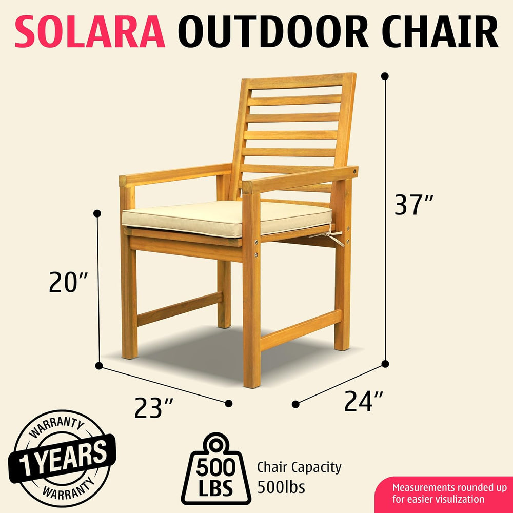 Tranquillo Solara Acacia Wood Outdoor Chair Set of 2 with Cushions – 500lbs C...