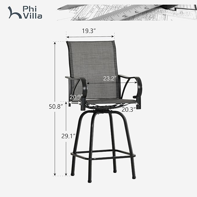 PHI VILLA Outdoor Swivel Bar Stools Set of 6, Bar Height Patio Bar Stools &am...