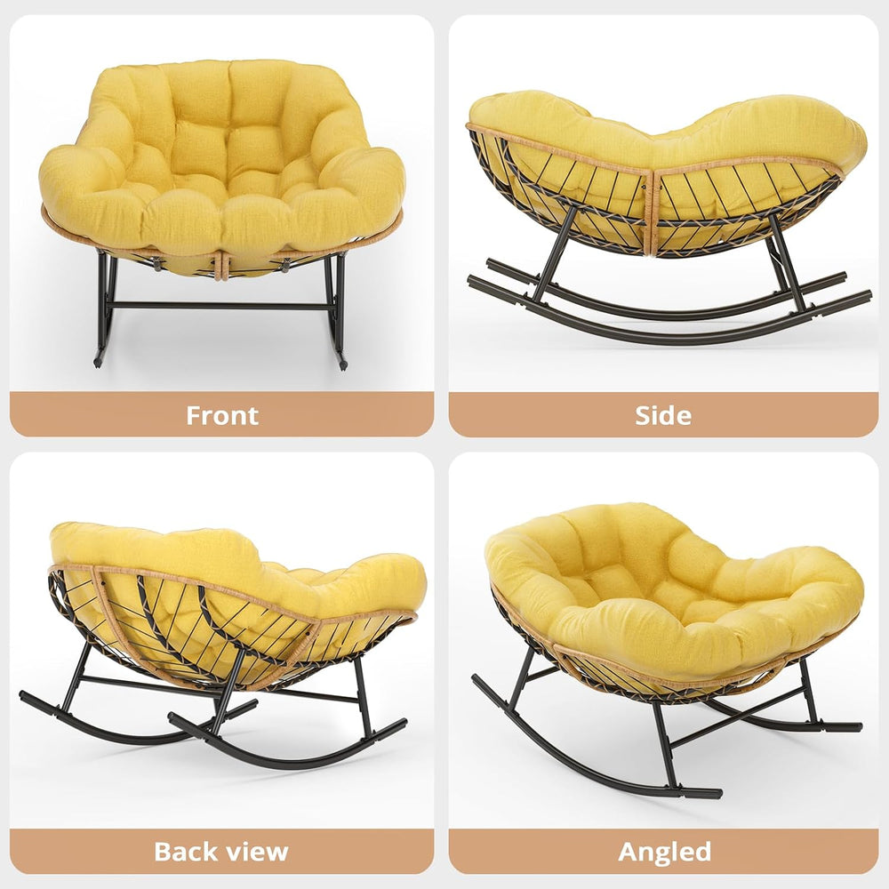 Easyego Oversized Papasan Rocking Chair, Cozy Thick Cushion, New Yellow