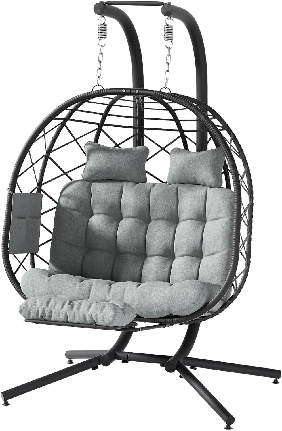 Suteck Double Hanging Egg Chair with Adjustable Footrest & Stand, Grey