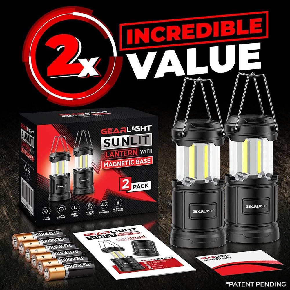 GearLight Camping Lantern - 2 Portable LED Battery Powered Lantern with Magne...