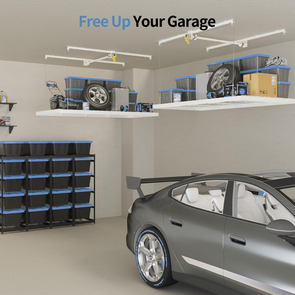Overhead Garage Storage Rack – 4x8 FT Garage Ceiling Storage Racks with Safet...