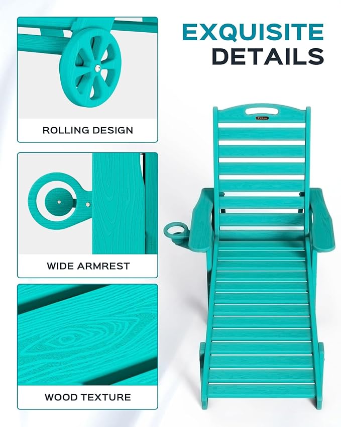 Lounge Chair Outdoor, Oversized Chaise Lounge Chair with 5 Positions, HDPE, P...