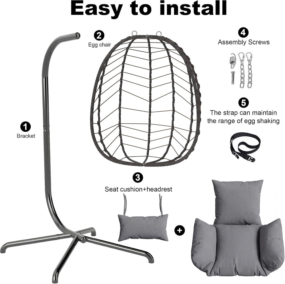 Hanging Egg Chair Wicker 350lbs Swing Outdoor Basket Cushion