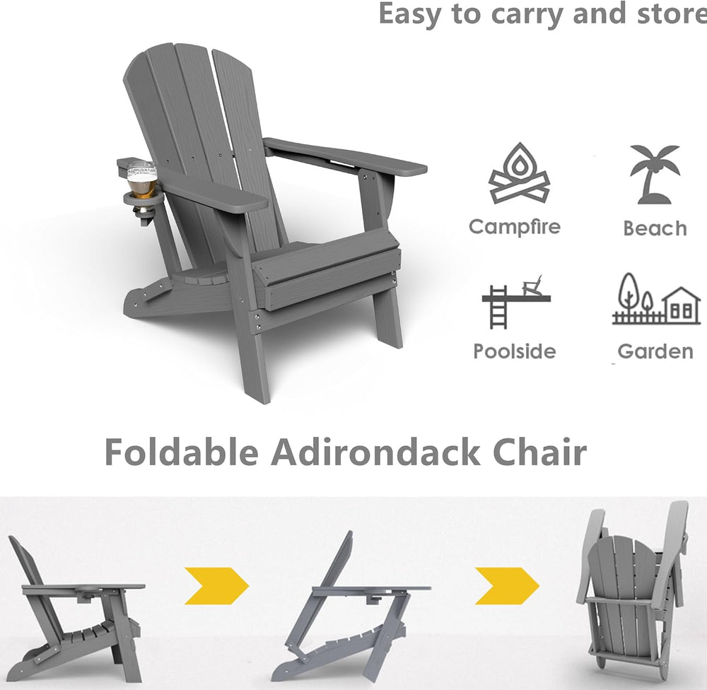 GLANC Folding Adirondack Chairs Set of 2, HDPE All-Weather Outdoor Patio Fire...