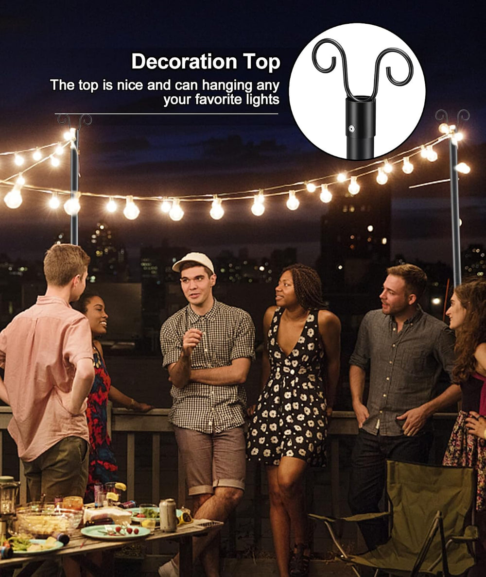 2 Pack String Light Poles, 9.5 ft Adjustable Deck Light Poles for Outside