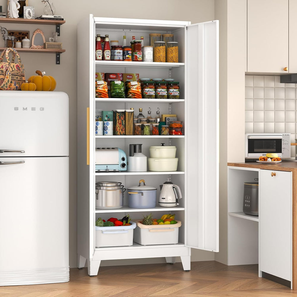 75.3" Tall Metal Pantry Storage Cabinet with 2 Doors & 5 Adjustable ...