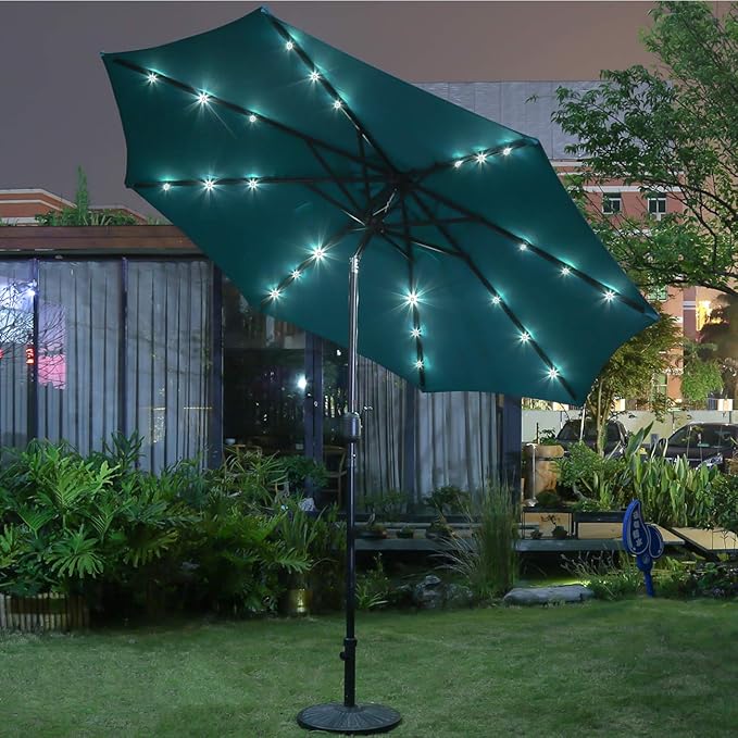 Sunnyglade 9' Solar LED Lighted Patio Umbrella with 8 Ribs/Tilt Adjustmen...
