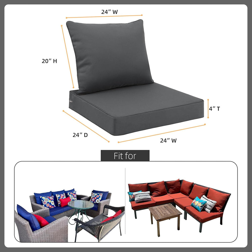 Favoyard Outdoor Patio Seat Cushions Set, 24x24 Inch, Waterproof, Dark Gray