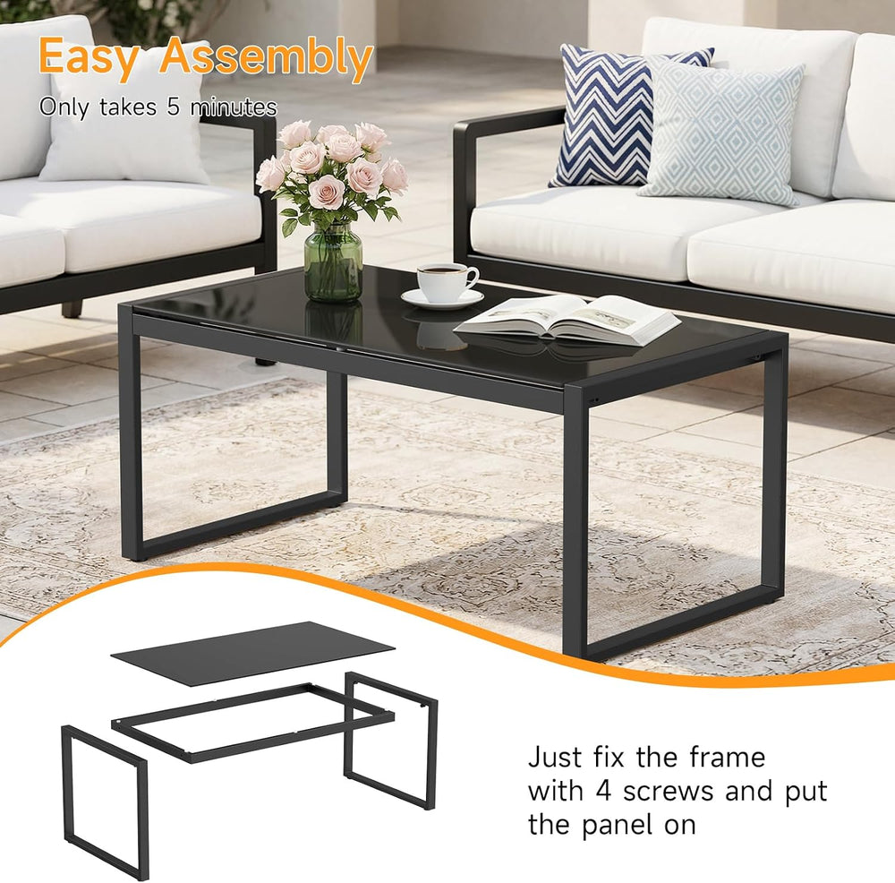 Rectangle Coffee Table with Tempered Glass Desktop, Black