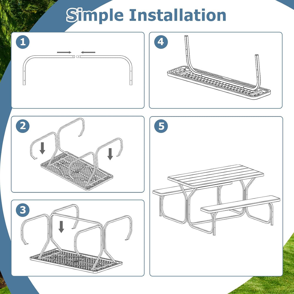 LDAILE Picnic Table Bench Set, Portable Plastic Picnic Table