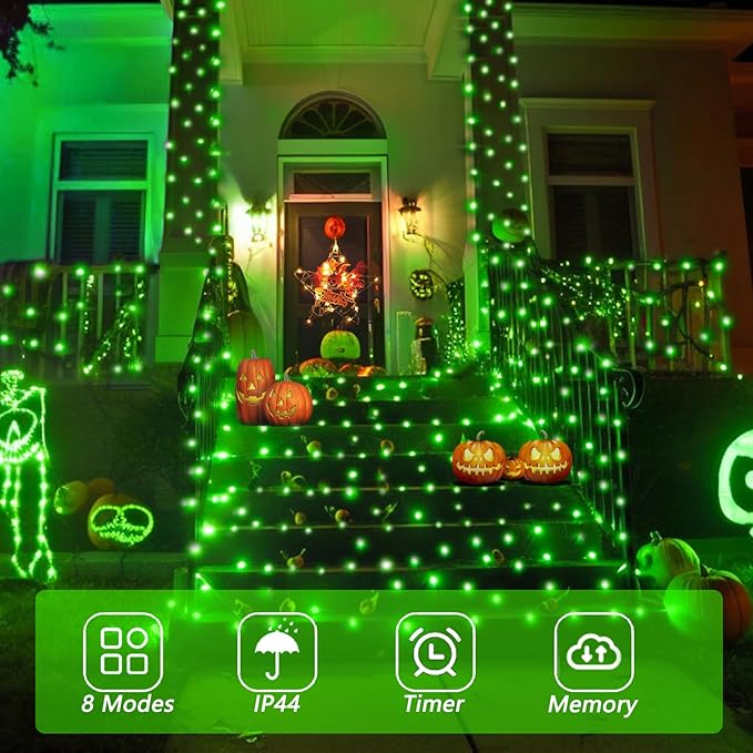 YEGUO 165ft 500 LED Halloween Lights Outdoor Waterproof, 8 Modes Green String...