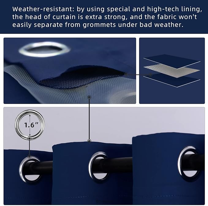 Outdoor Indoor Curtains W84 x L108 for Patio - Weather-resistant Window Panel...