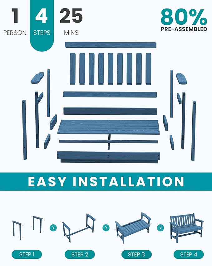 SERWALL HDPE Outdoor Benches Weatherproof, 2-Person Garden Bench with 660 lbs...