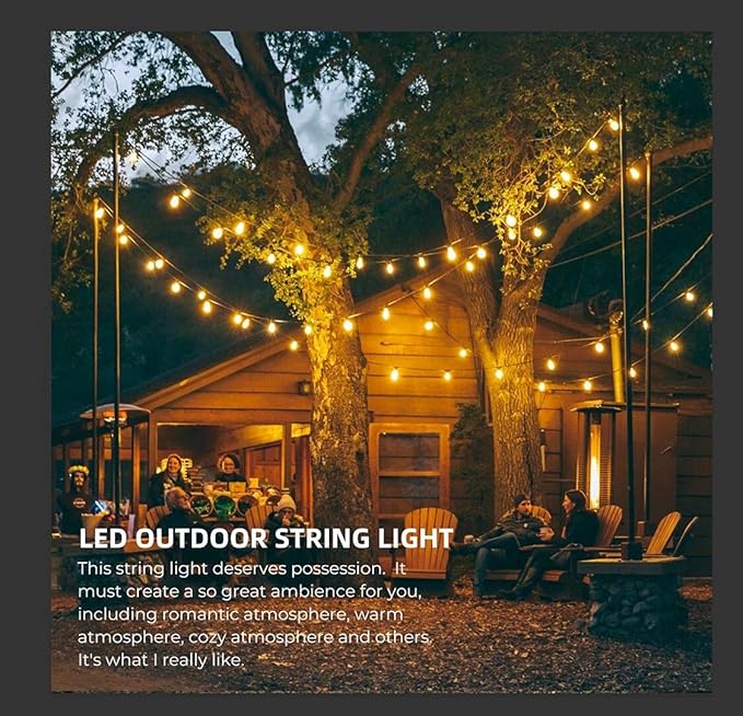 96FT(48×2) Outdoor String Lights, Commercial Grade Heavy Duty White Wire Pati...