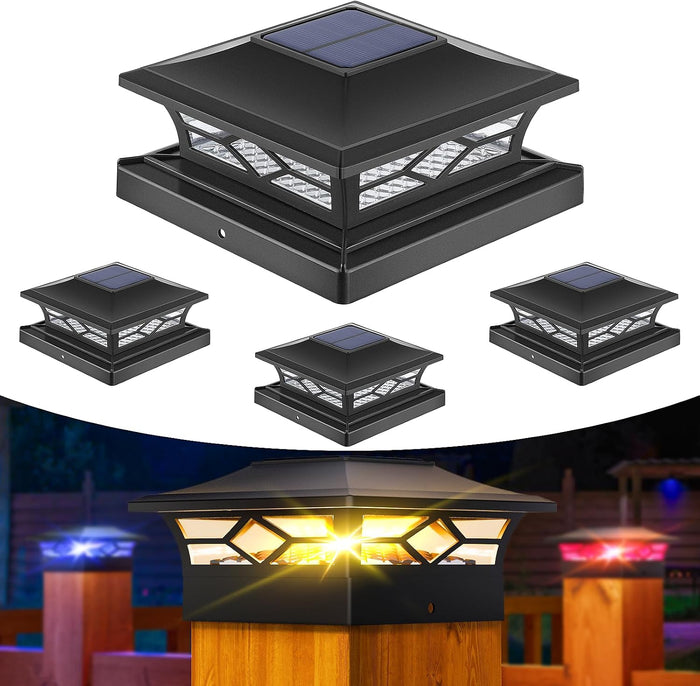 APONUO 4 Pack Solar Post Cap Lights Color Changing for 4x4/5x5/6x6 Posts