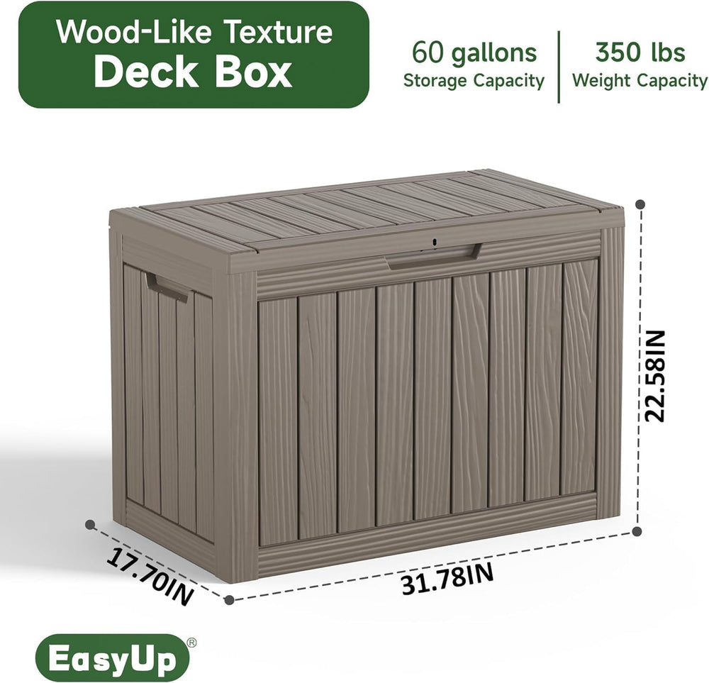 EasyUp 60 Gal Outdoor Storage Box Waterproof Lockable Resin Deck Box