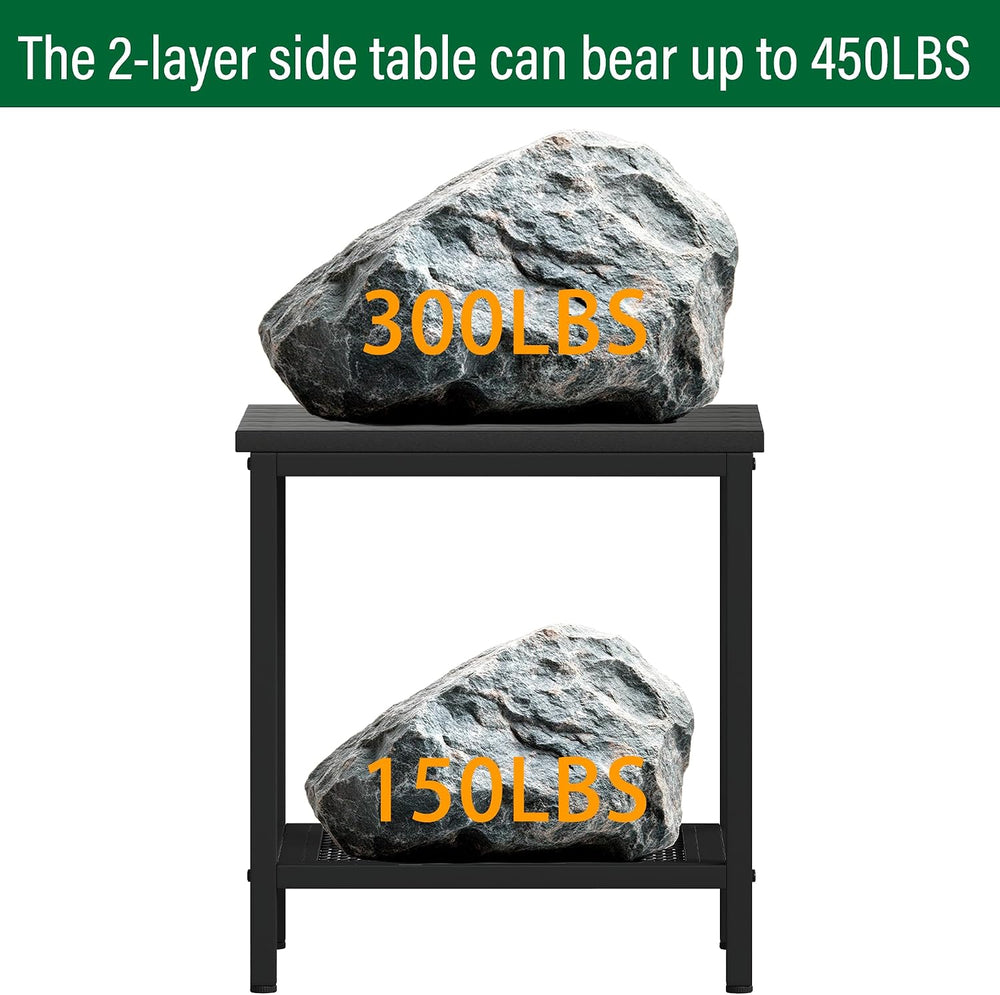 Outdoor Side Table with Storage 2-Tier Patio End Table,Black 2PC